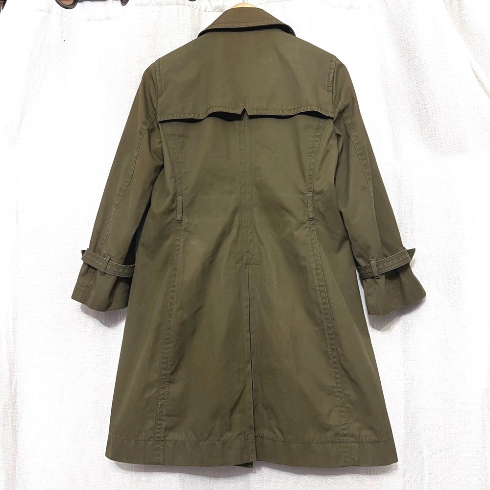 J Crew VTG Olive Green Utility Trench Coat Women's Sz 4 Button Front Belted Cuff - Picture 2 of 11